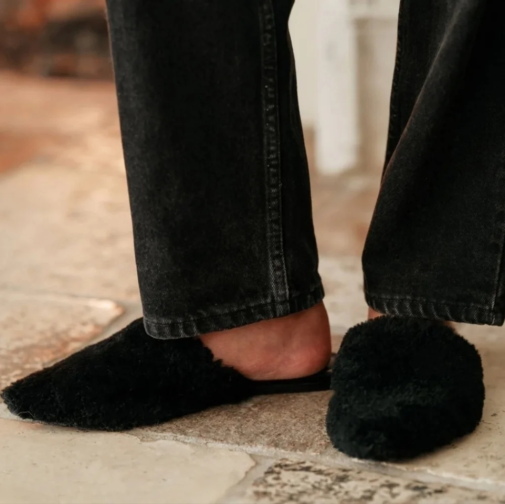 Jenni Kayne Women Shearling Fluffy Pointed toe mule Clog Flats shoes sz 39/9